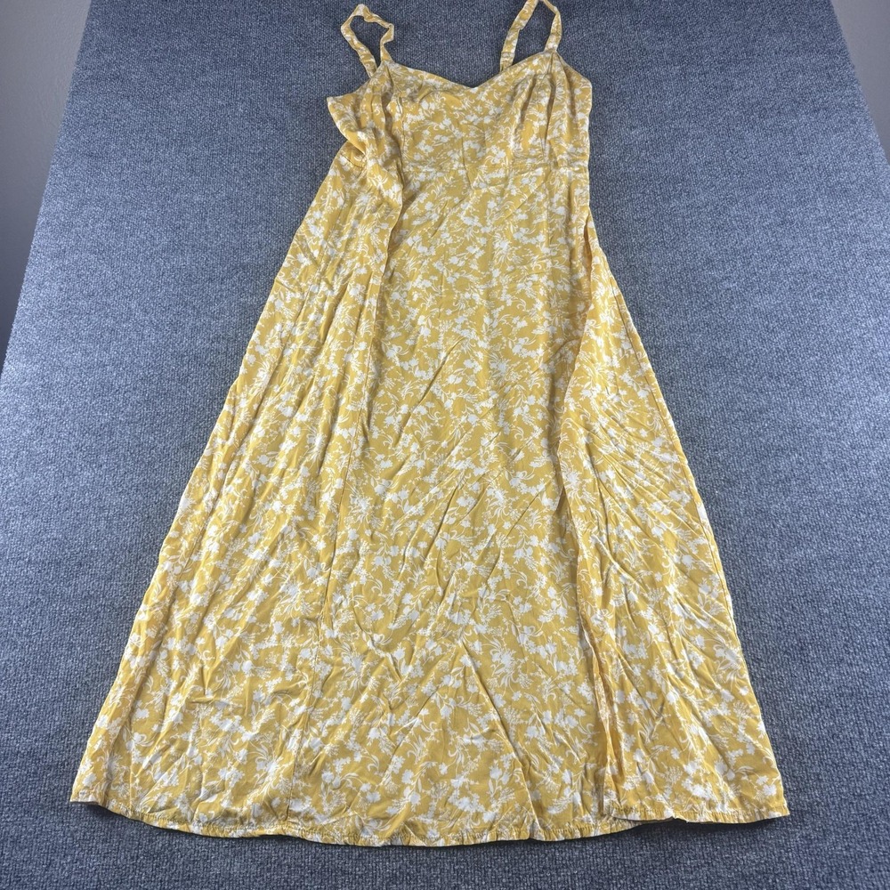 Old Navy Dress Women L Yellow Floral Sleeveless V Neck Smocked Boho Cottagecore